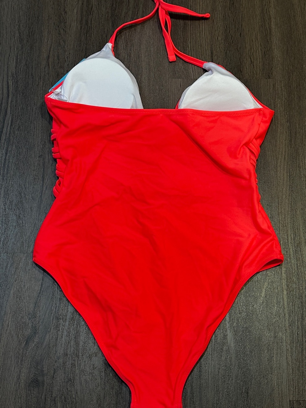 NWT Neon Pink Cutout One Piece Swimsuit Halter Strappy Waist Beach Pool Large - Picture 5 of 7